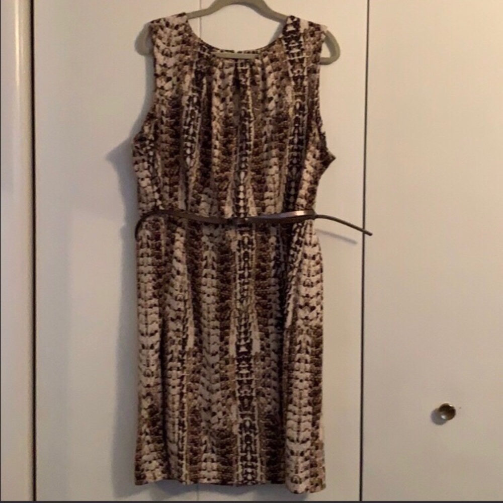 Dana Buchman Brown and Cream Printed Midi Dress